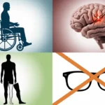 Illustrations representing catastrophic injuries, including brain damage, wheelchair dependence, amputations, and vision loss.