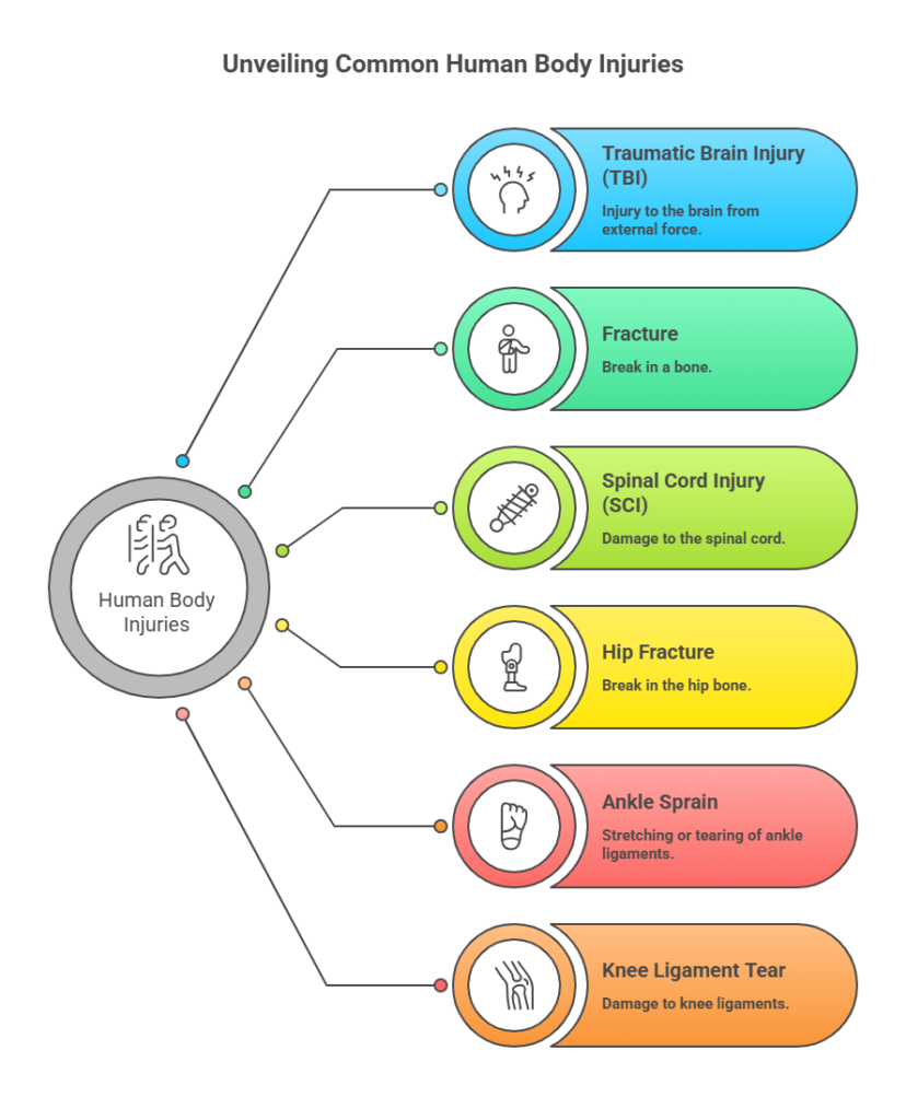 Human body silhouette with callout lines