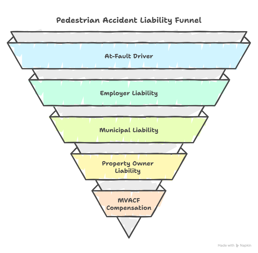 Illustration of the pedestrian accident liability funnel showing the various parties responsible.