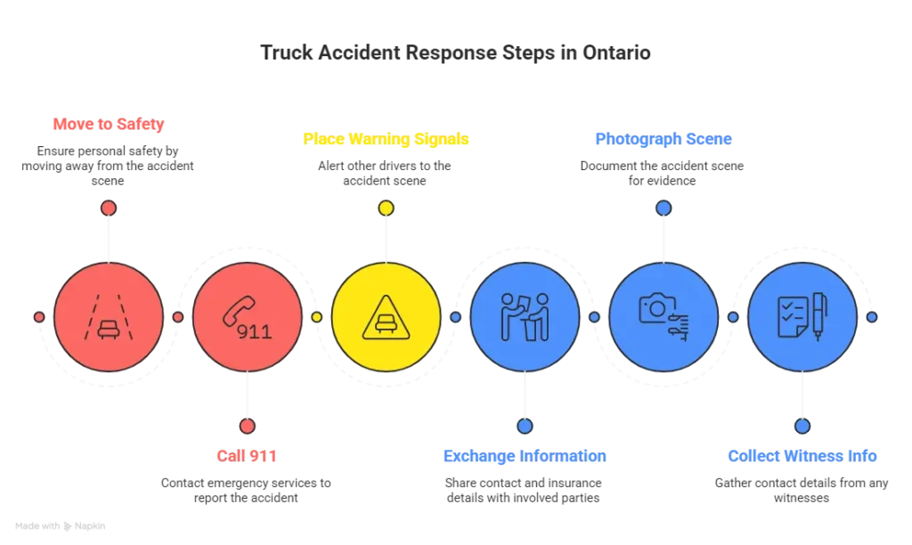 Infographic outlining the immediate steps to take after a car accident, including calling 911, exchanging information, and documenting the scene.