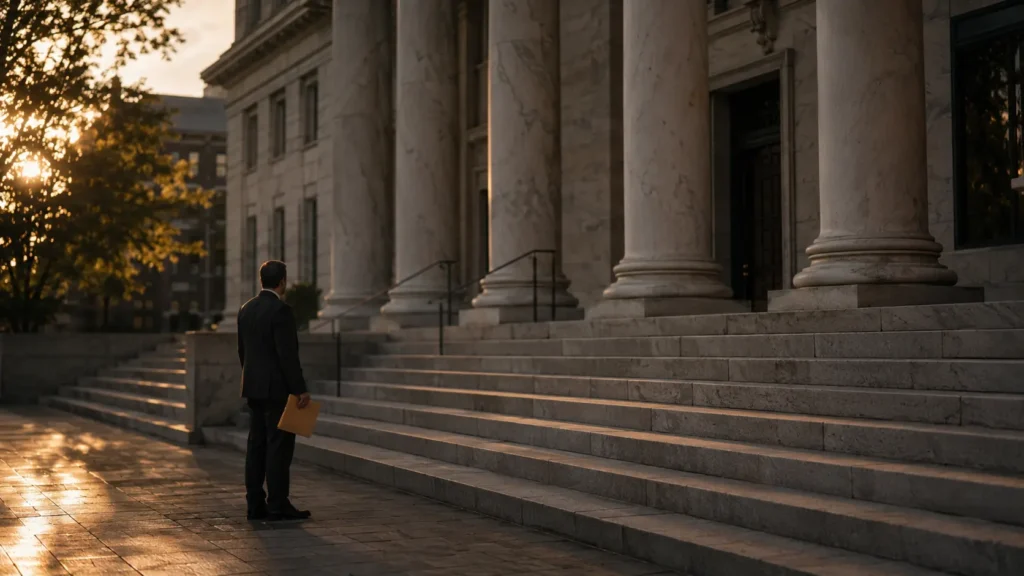 Man holding legal documents outside a courthouse before filing a personal injury claim