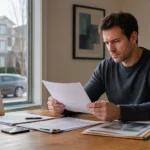 Man reviewing documents related to an accident benefits claim in Ontario