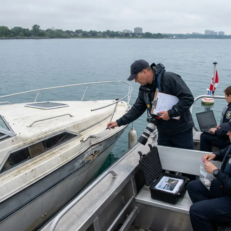 Boating accident investigation on Lake Ontario for an insurance claim